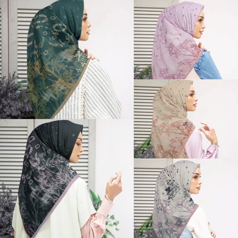 Diskon !! Hijab Segiempat Voal Motif  Pepohonan | Jilbab Voal | Kerudung Segiempat Voal