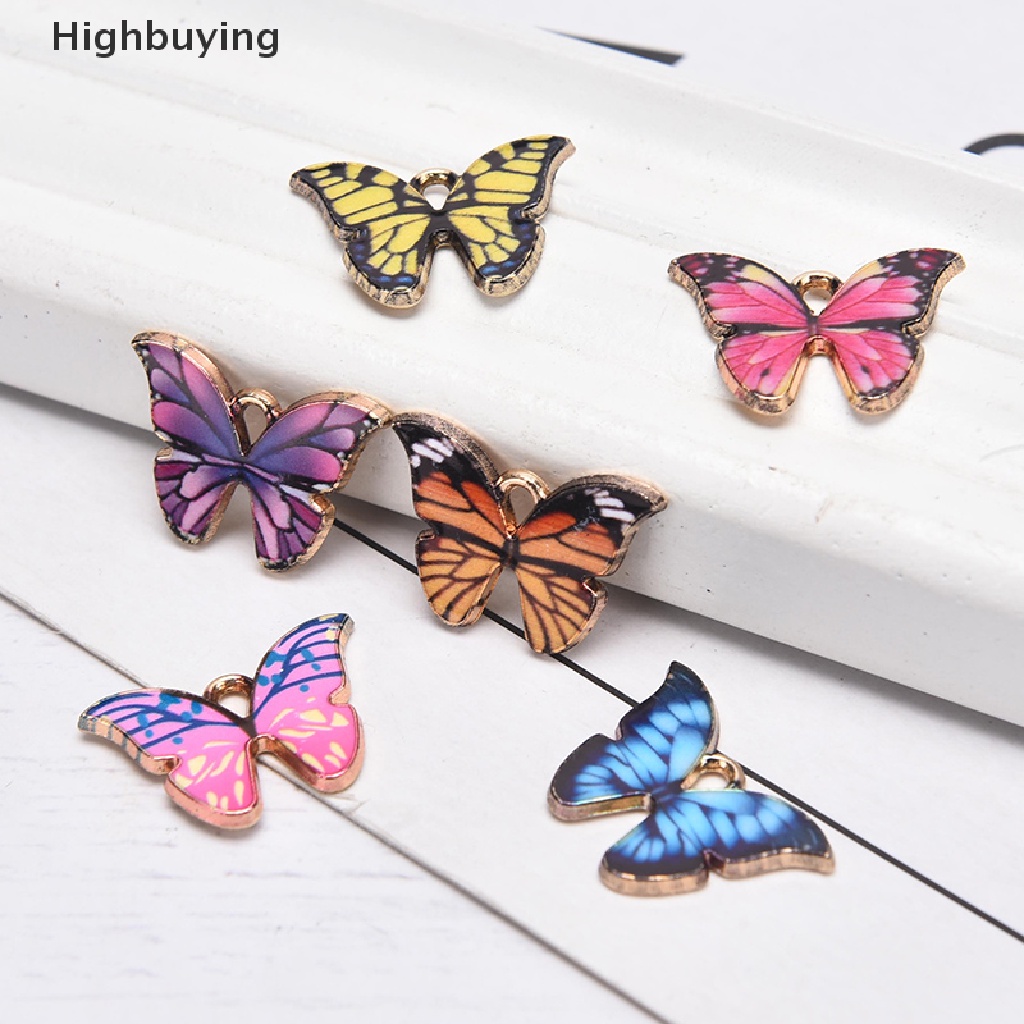 Hbid 10Pcs Liontin Kupu-Kupu Enamel Warna-Warni Untuk Membuat Perhiasan DIY