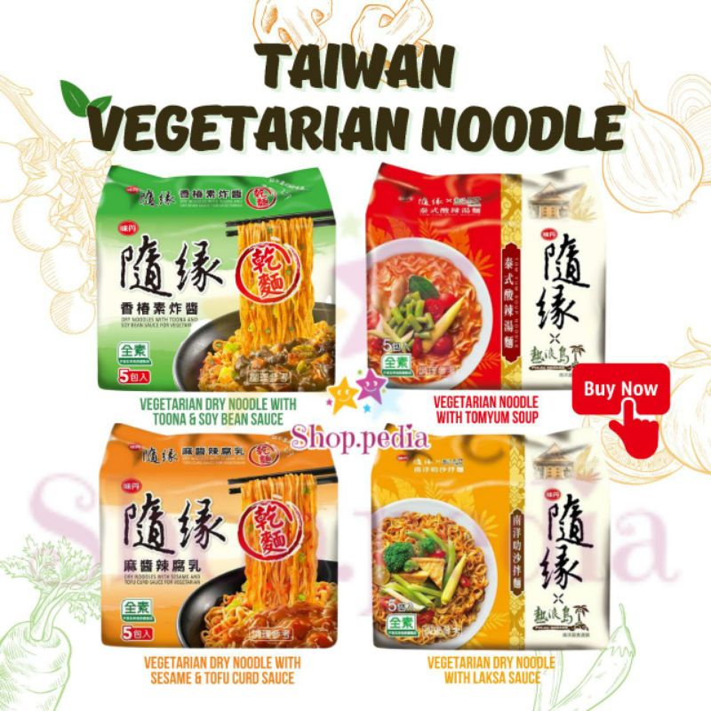 Mie instant vegetarian sui yuan tom yum black soya sauce mi vege impor taiwan
