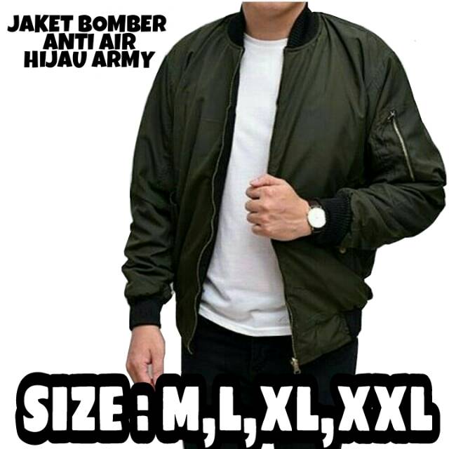  Jaket bomber M L XL XXL anti air wame warna hijau army 