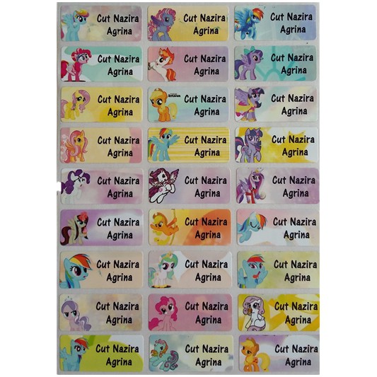 Label Stiker Nama Anak Sekolah Waterproof Anti Air Murah Size M L Little Pony Kuda Poni