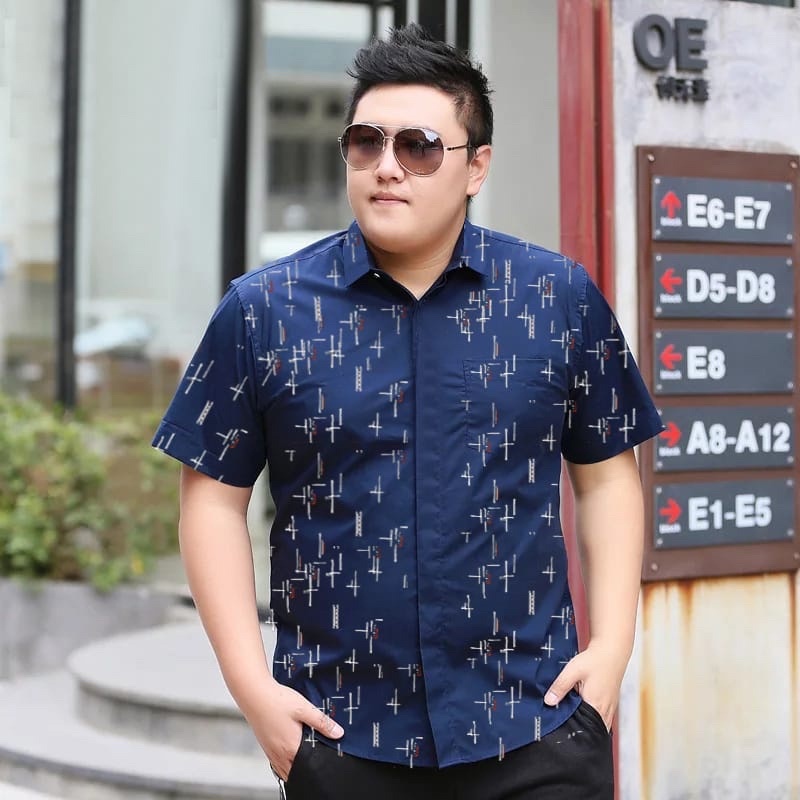 KEMEJA JUMBO PRIA LENGAN PENDEK HEM COWOK BIG SIZE SAMUEL MOTIF PREMIUM