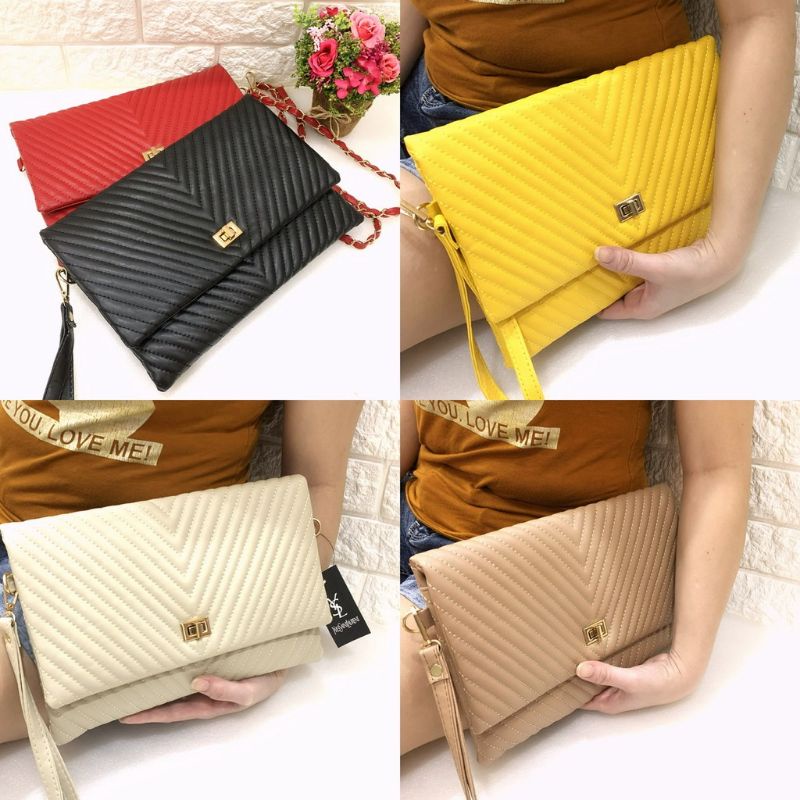 TERBARU!! CLUTCH Wanita Model Retro Klasik Tas Slingbag Wanita Bahan Kulit Premium  Tas Serbaguna Kunci Kotak