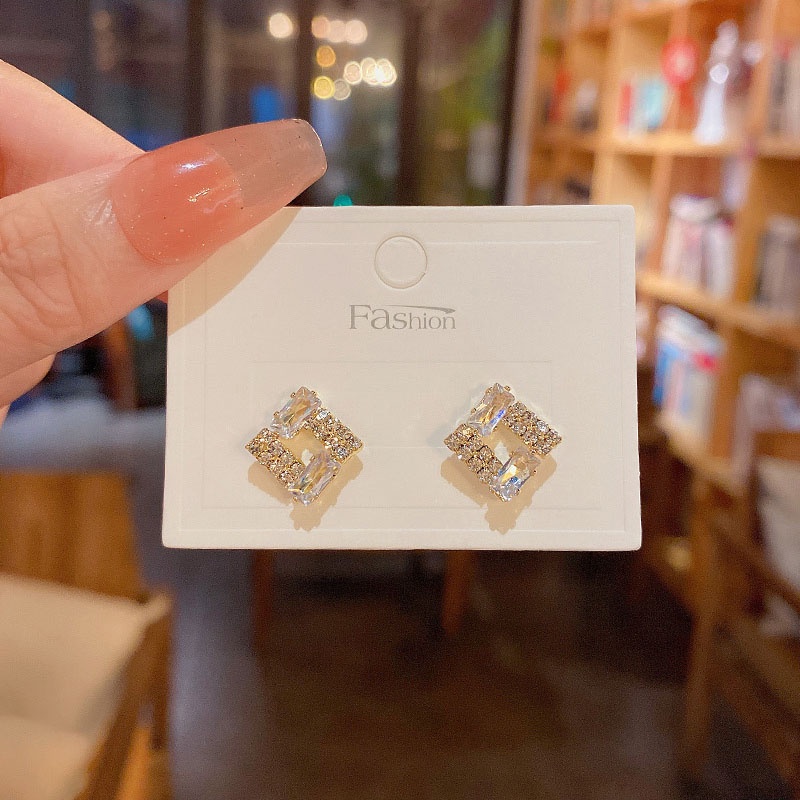 Anting Tusuk Sterling silver 925 Desain Geometri Hias Zircon Untuk Wanita