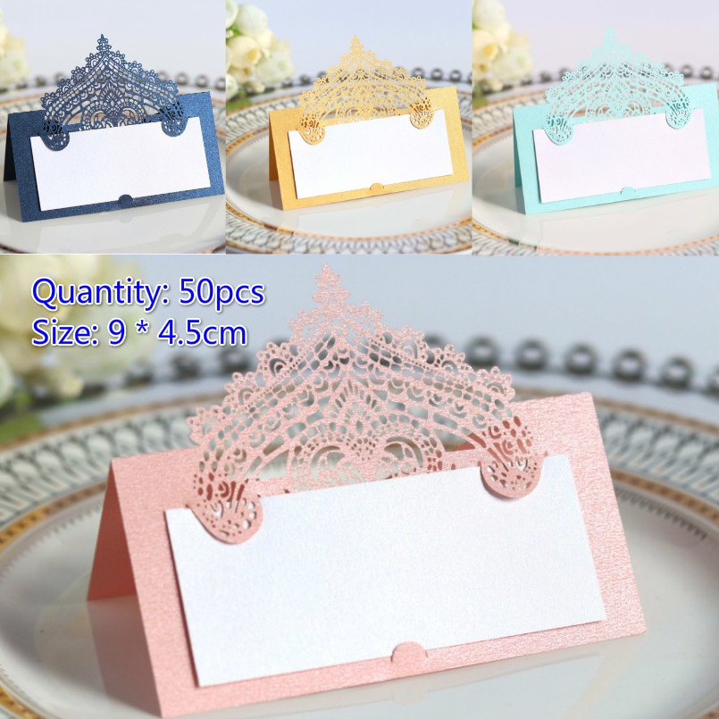 50pcs 3D Laser Cut Lace Name Place Card Wedding Birthday Party Table Decals