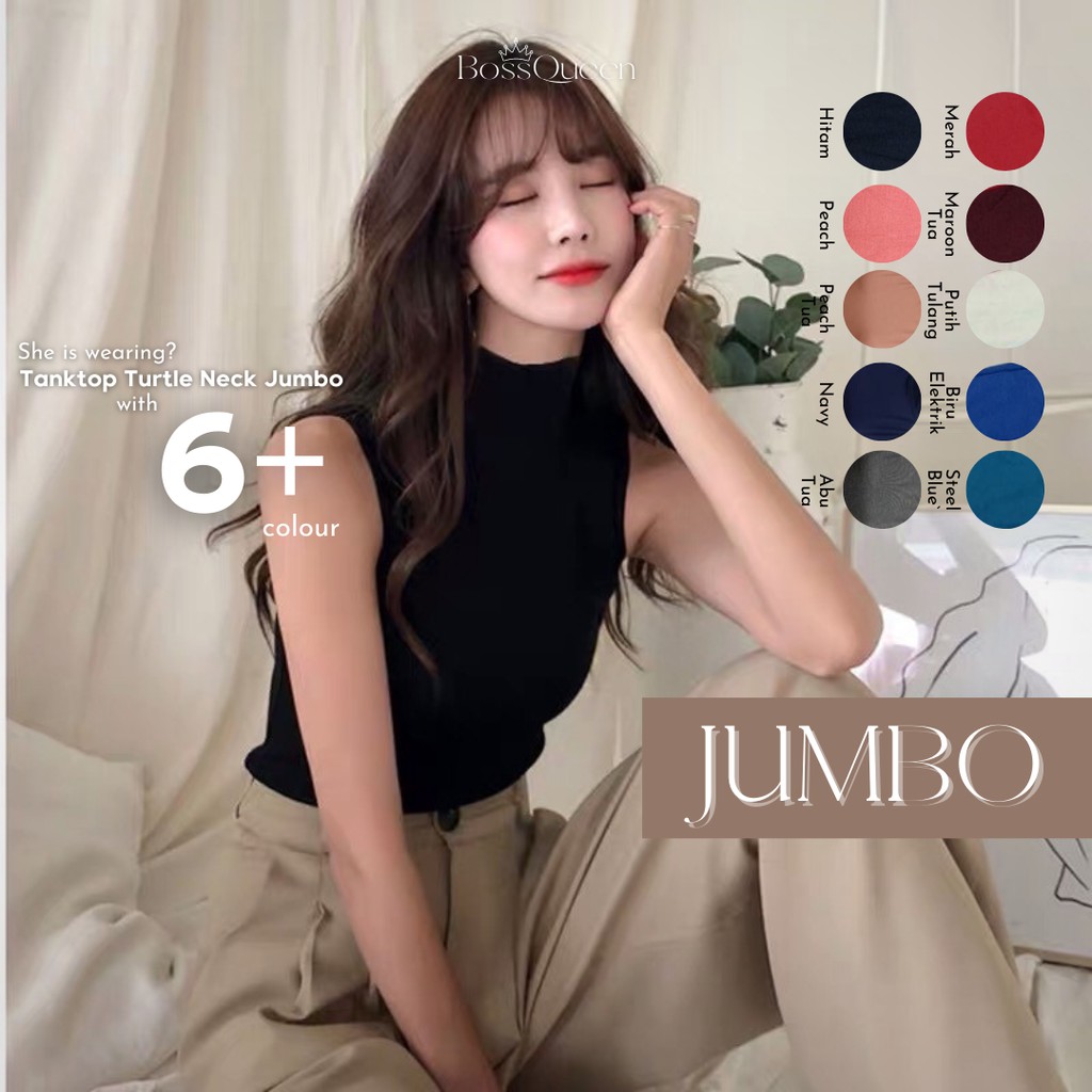 TURTLE NECK [JUMBO] TERMURAH / TANKTOP ATASAN WANITA TANPA LENGAN POLOS