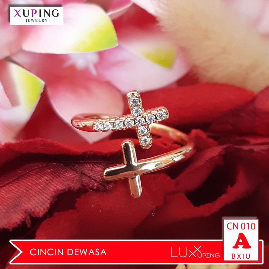 CN 010 Cincin Salib Xuping Permata Sirkon Perhiasan Rohani Kristen Katolik Corpus Lapis Emas Luxx Xuping