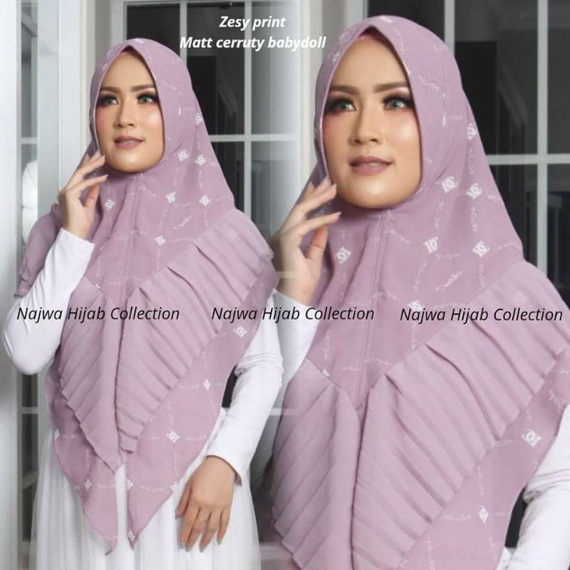 LILAC LAVENDER KHIMAR CERUTY DC DESVIKA ZESY PRINTING PRINT MOTIF PREMIUM 2LAYER doa ibu ala sisesa