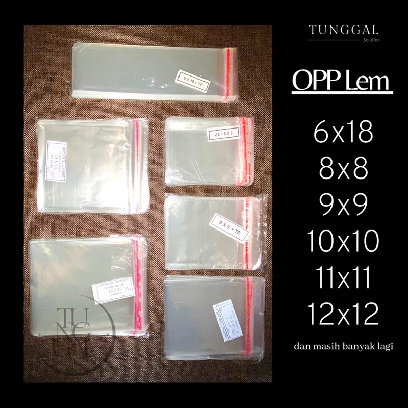 (ECER - 100 lembar) Plastik OPP Lem - ukuran 6x18; 8x8; 9x9; 10x10; 11x11; 12x12 - tebal 0.17 mikron