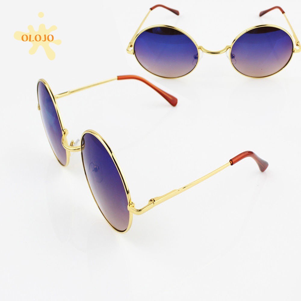 OLOJO [Bayar di Tempat] Kacamata lingkaran klasik Wanita Pria Hitam Retro Lensa Warna Frame Bulat Women Sunglasses