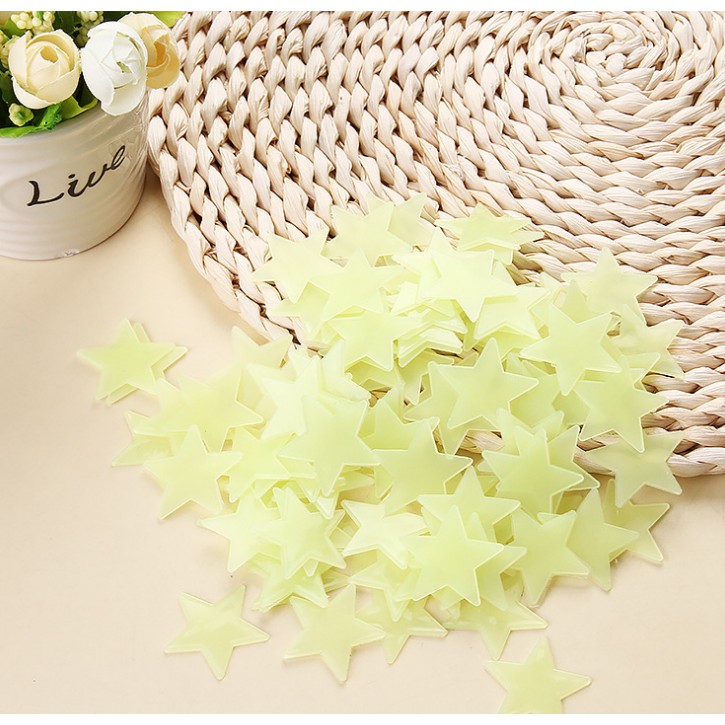 RELIZA WALL STICKER BINTANG STAR GLOW IN THE DARK 3CM ISI 100PC STIKER DINDING