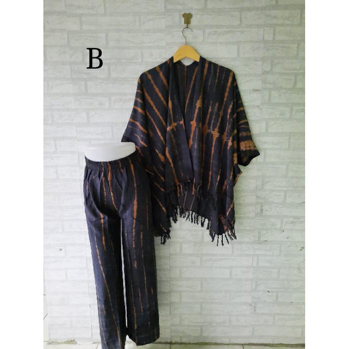 setelan celana dan vest batik shibori