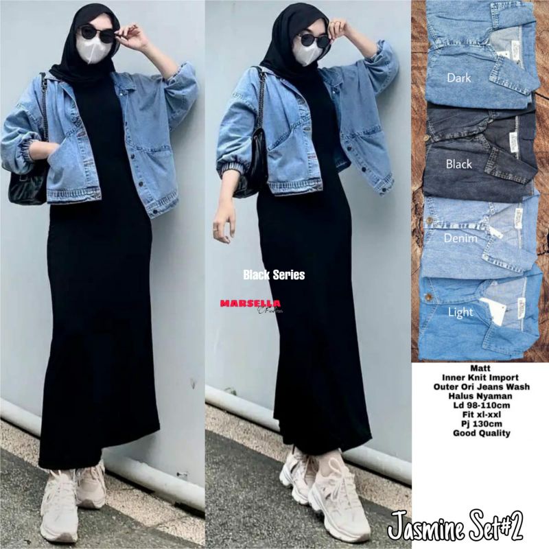 JASMINE SET 2 BY MARSELLA INER KNIT IMPORT PLUS OUTER ORI JEANS WASH HALUS NYAMAN/INNER KNIT SPAN DR