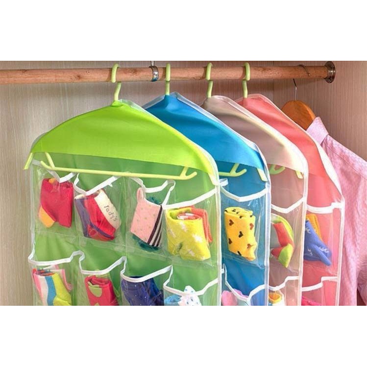 Hanger Plastik Gantung 16 Kantong Serbaguna Multifungsi Organizer Pouch Korean / Gantungan Wadah Serbaguna 16 Pouch