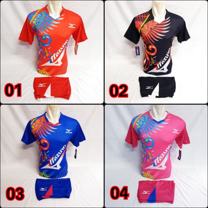 Baju Olahraga Set Mizuno Printing Sayap Kaos Volly Kostum Volly Badmintoon Futsal Dan Sepak Bola