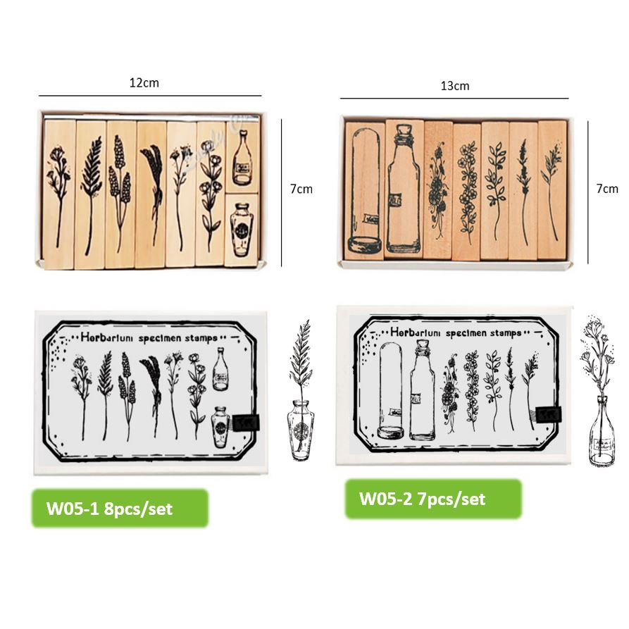 

tyvf LovelyCraft W05 - 1 set 7pcs / 8pcs DIY Wooden Rubber Stamp Plant Garden Vase Stempel Kayu
