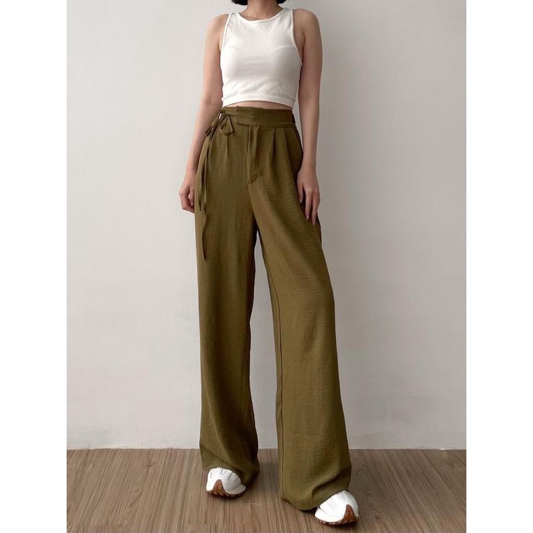 Celana Kulot Crinkle Pants Hikari - Celana Panjang Polos  Wanita Saku Korea Kekinian Terbaru