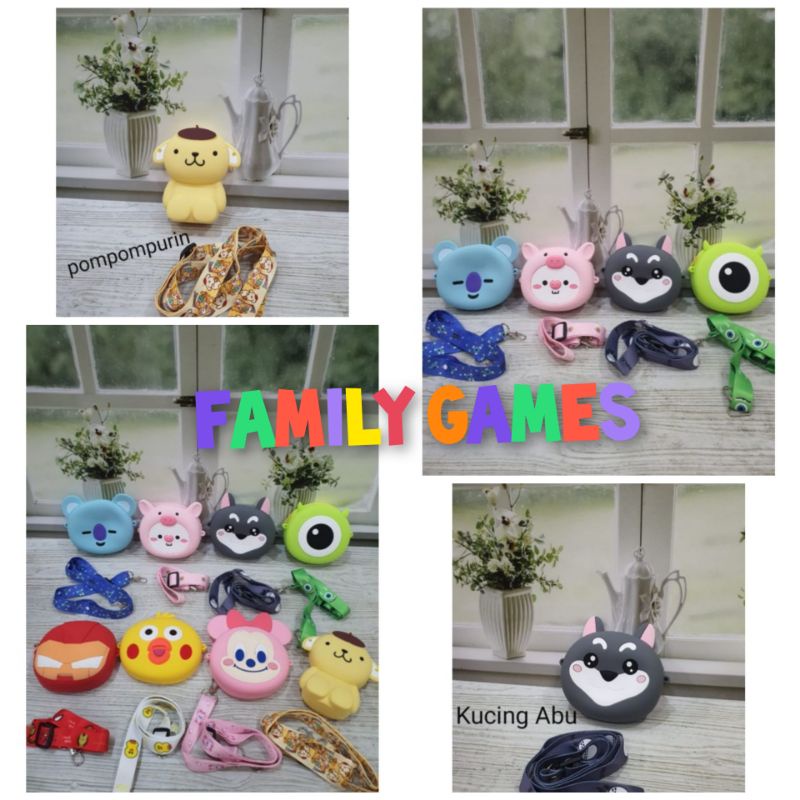 family games Tas pouch selempang silicon rubber jelly karakter ironman monster pompom koala sally