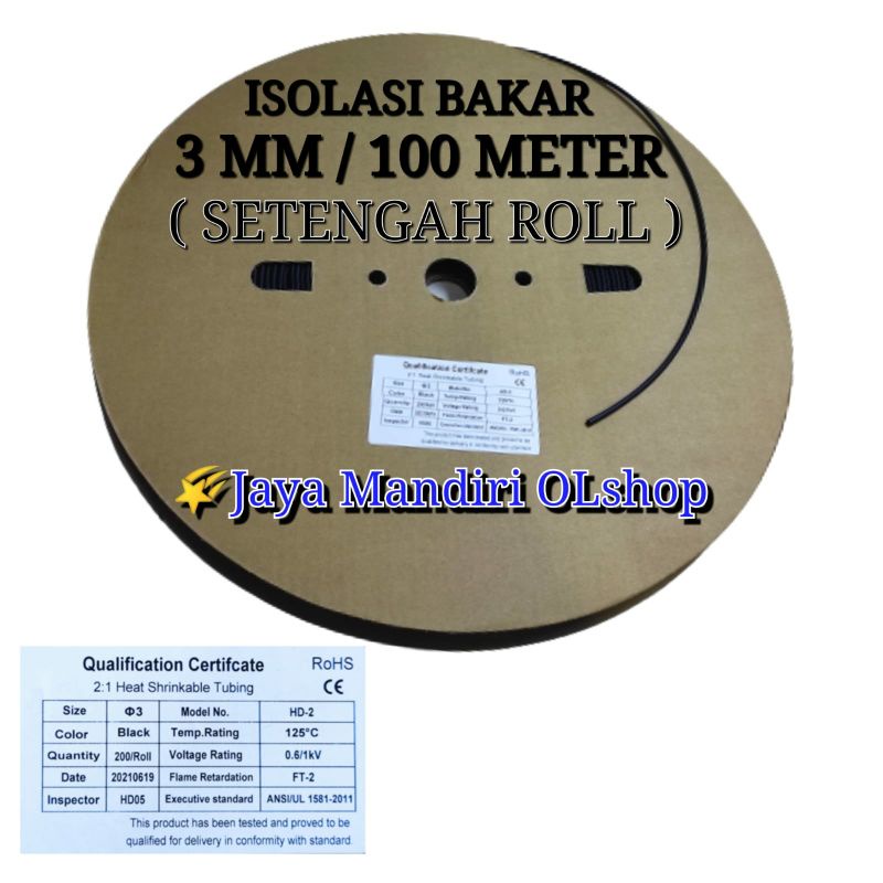 ISOLASI BAKAR /HEAT SHRINK/ SELANG BAKAR  3MM 100 METER