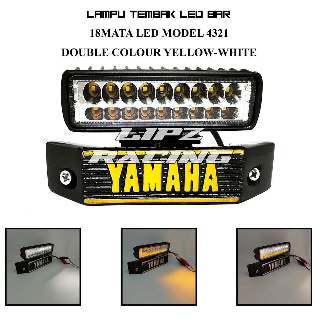 PAKET LAMPU TEMBAK RX-KING LAMPU 18 MATA LED 3 MODE CAHAYA WHITE / YELLOW / WARM WHITE BAHAN ALUMINIUM + BREKET DASI YAMAHA