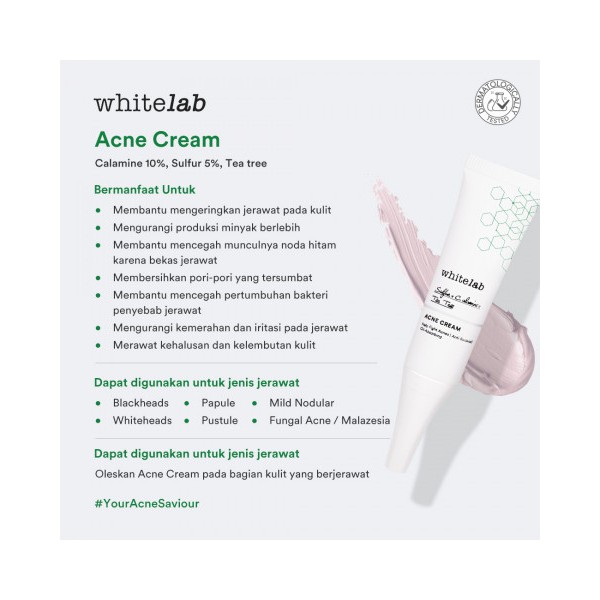 [BPOM] Whitelab Acne Cream 10Gr (Calamine 10% + Sulfur 5% +Tea Tree)