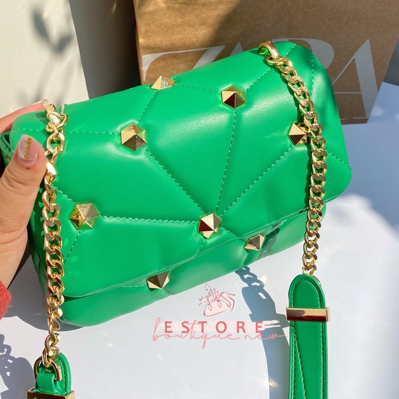 Zr Quilted Studded Crossbody Bag