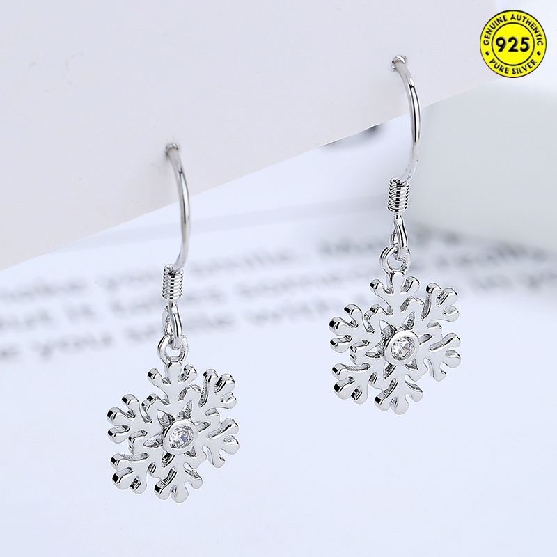 Anting Tusuk Sterling Silver 925 Desain Snowflake Hollow Simple Untuk Wanita