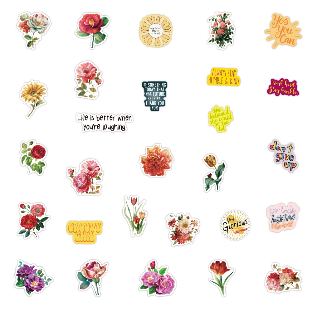 200Pieces Inspirational Classics Flowers Laptop Luggage Case Decoration Stickers