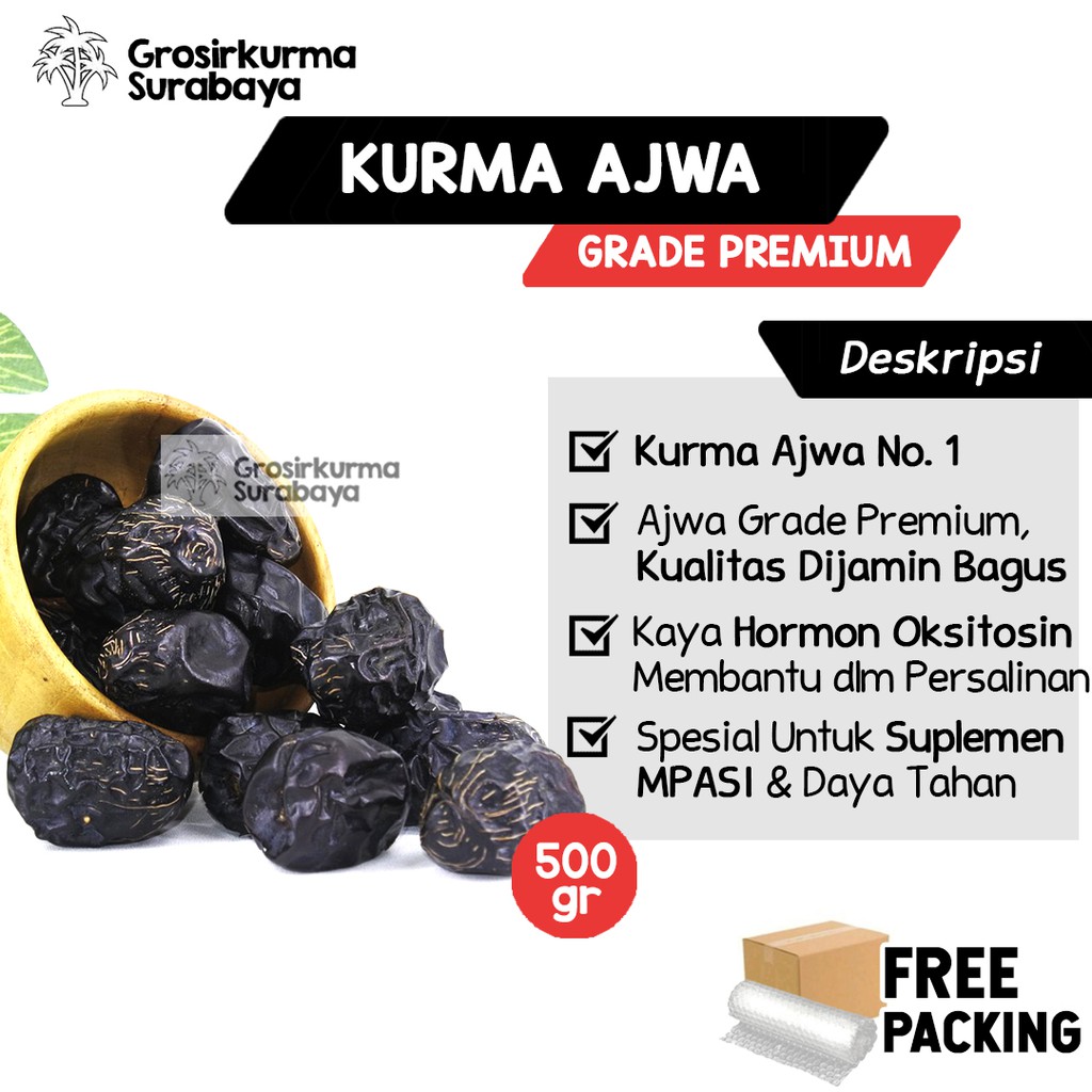 Kurma Nabi Ajwa Madinah Premium 500gr Tekstur Besar Manis Berkhasiat Sukari Oleh Oleh Haji Umroh