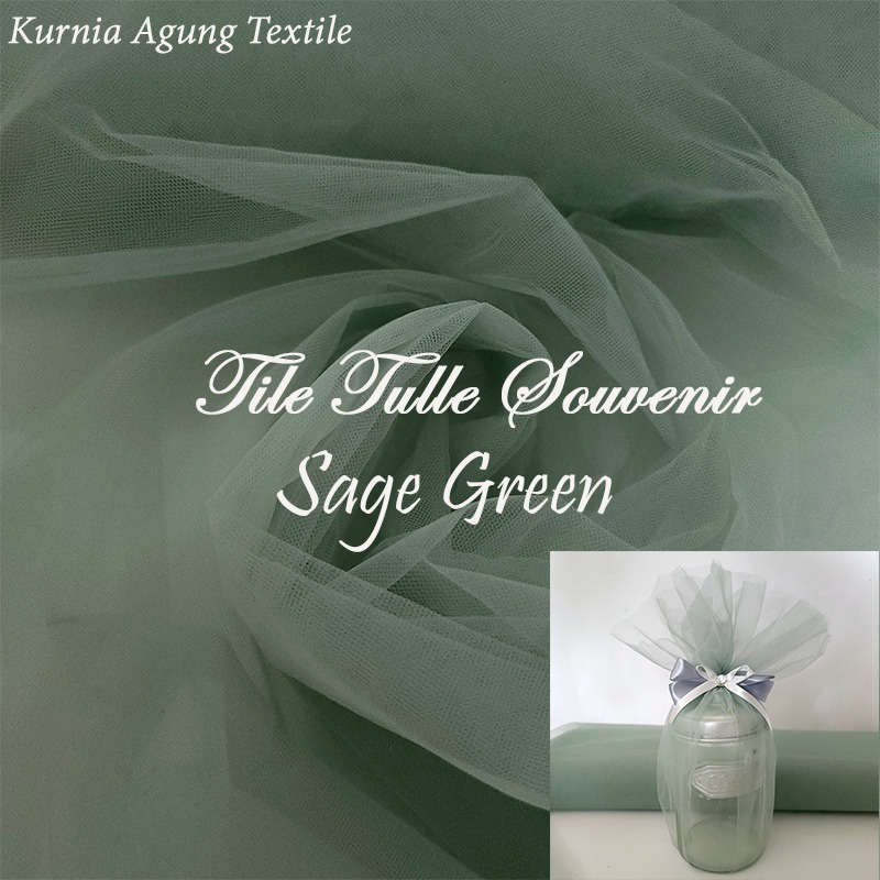 Kain Tile Tulle warna HOT! Sage Green Bahan Kaku Sedang atau Tile Souvenir Dekor Bungkus Hampers Parcel Warna Terlaris Di Jual ROLL an Lebar 125cm