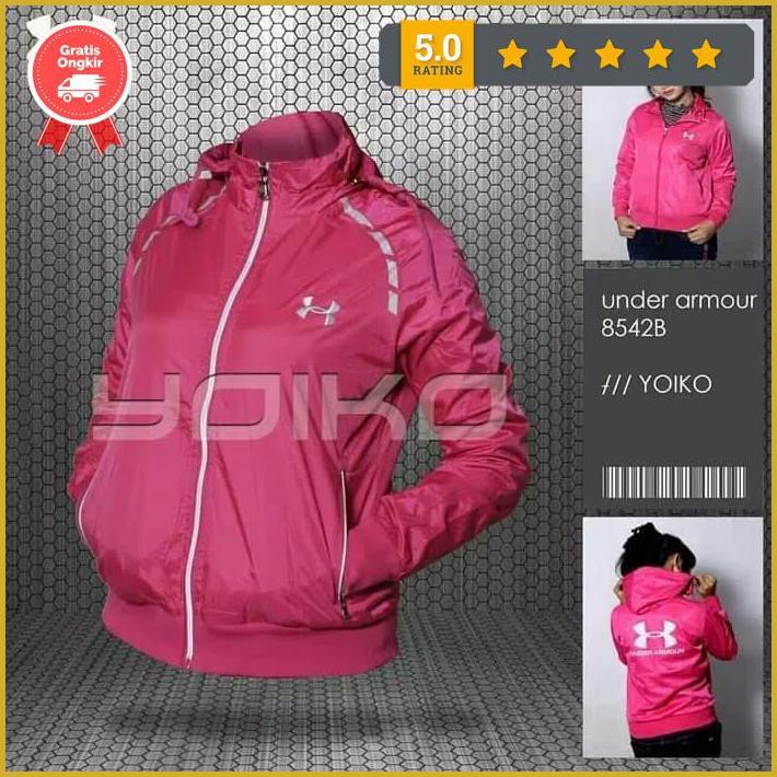 Jaket Parasut Wanita Under Armour Waterproof /Jaket Motor Windbreaker - Fuchsia, M Premium
