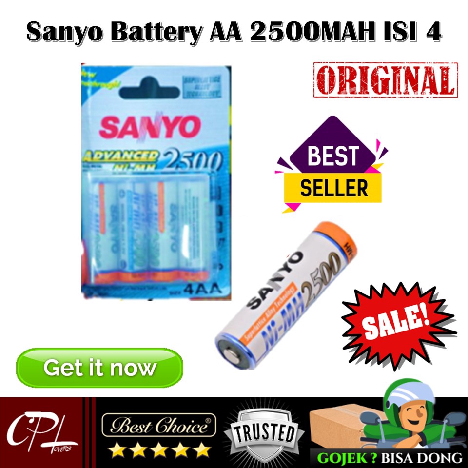 Sanyo Baterai AA 4 Pcs 2500mAh Rechargeable Ni-mh Baterai