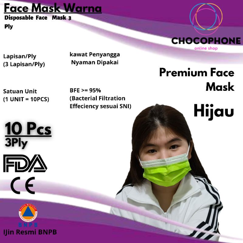 Masker Earloop 3 ply Warna - Masker Earloop Warna 3Ply Isi 10pcs