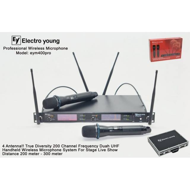 Mic wireless Electro Young EYM-400Pro 4 antena + Hardcase (Multy channel)