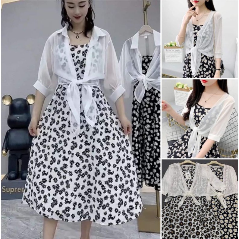 Dress Sifon Impor dengan cardi #impor #vintage #dress bangkok