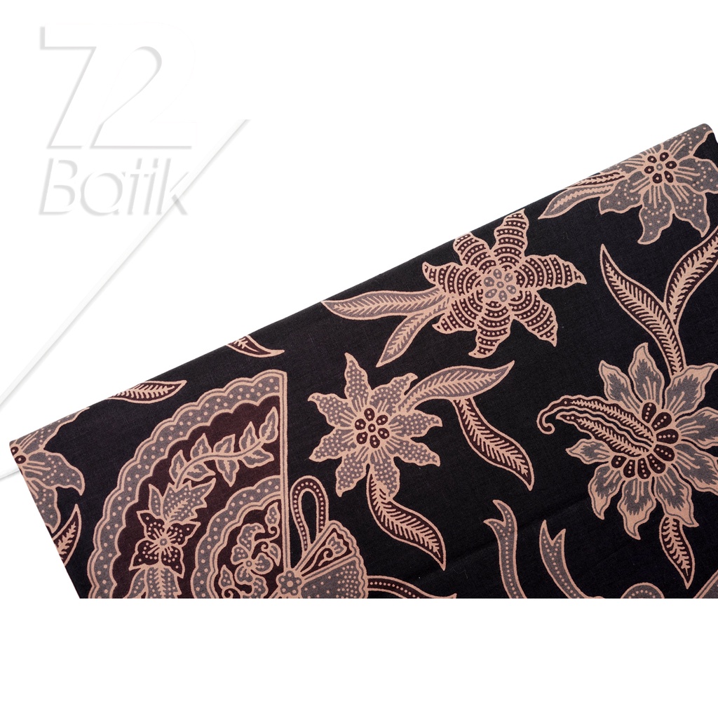 KAIN BATIK PREMIUM Bahan Katun Motif Kembang Kipas Warna Hitam 722544 Cap 72 Jarik Jarit Samping Kebat Panjang Batik Katun Modern Premium Bahan Seragam Batik Pernikahan Kantor Keluarga Murah Kamen Jadi Batik Bali Lembaran