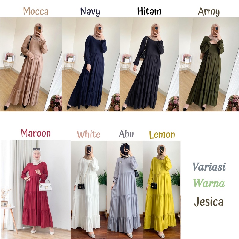 Jessica Midi Dres Wanita Muslim Remaja Busui Jumbo Polos Friendly