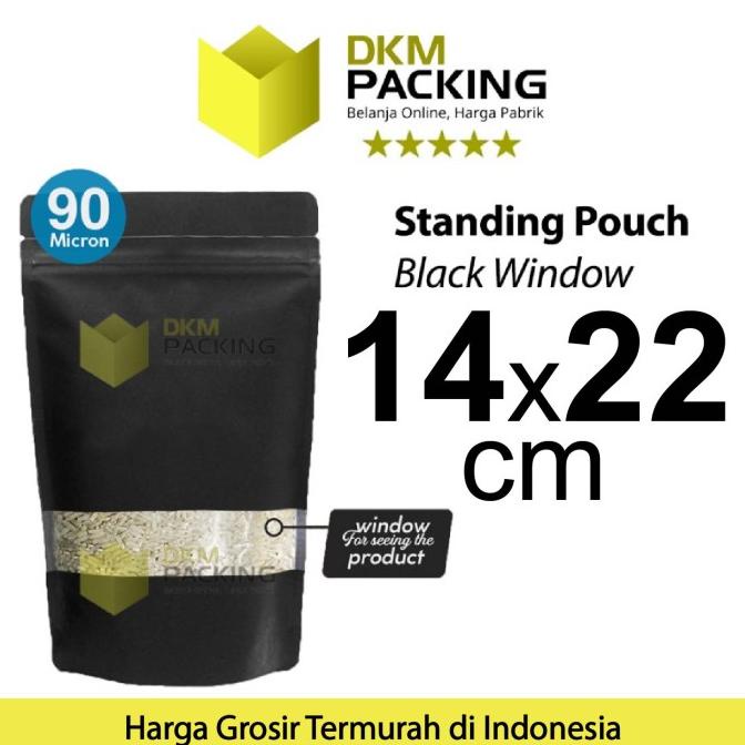 Plastik Klip 14x22 Standing Pouch Window Hitam Ziplock Sealer Makanan