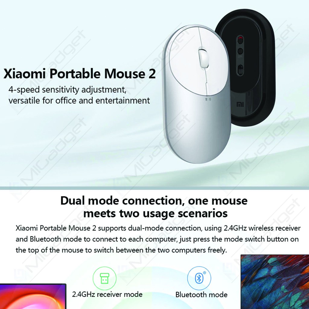 Xiaomi Mi Portable Mouse 2 Dual Mode Bluetooth &amp; 2,4Ghz 4000 DPI