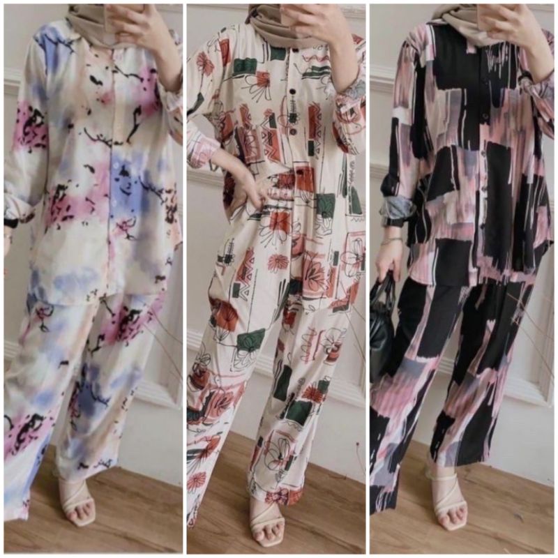 [BISA COD] Setelan Tie Dye Rayon Super Adem Lengan Panjang