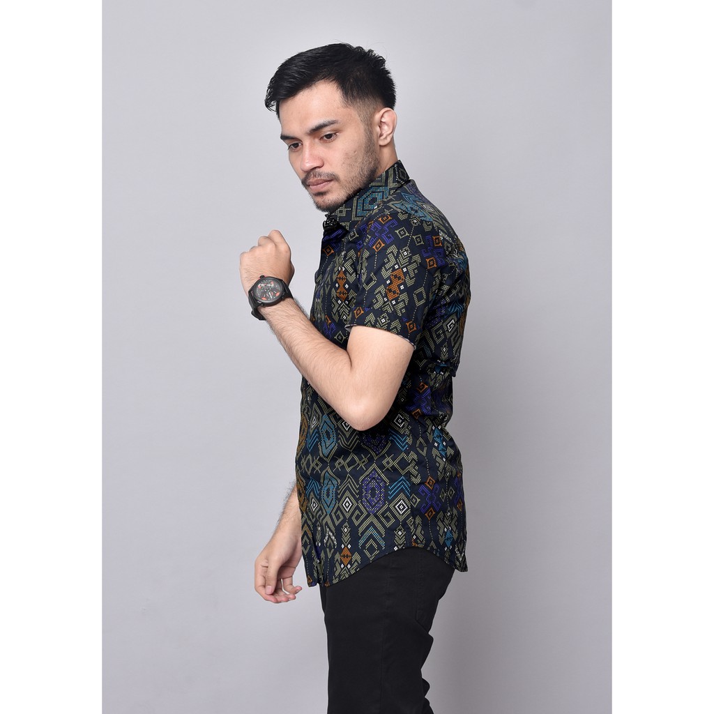 [Ready BIG SIZE] Babedo Kemeja Batik Pria Slim Fit Motif Songket Minang Premium Lengan Pendek