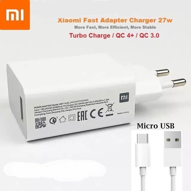 CHARGER XIAOMI 27W FAST CHARGING 3.0 MICRO USB TURBO CHARGER MDY10EL