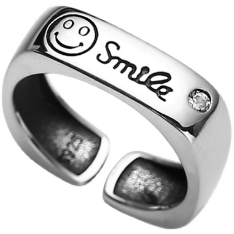 Cincin Model Terbuka Desain Smiley Gaya Korea Retro