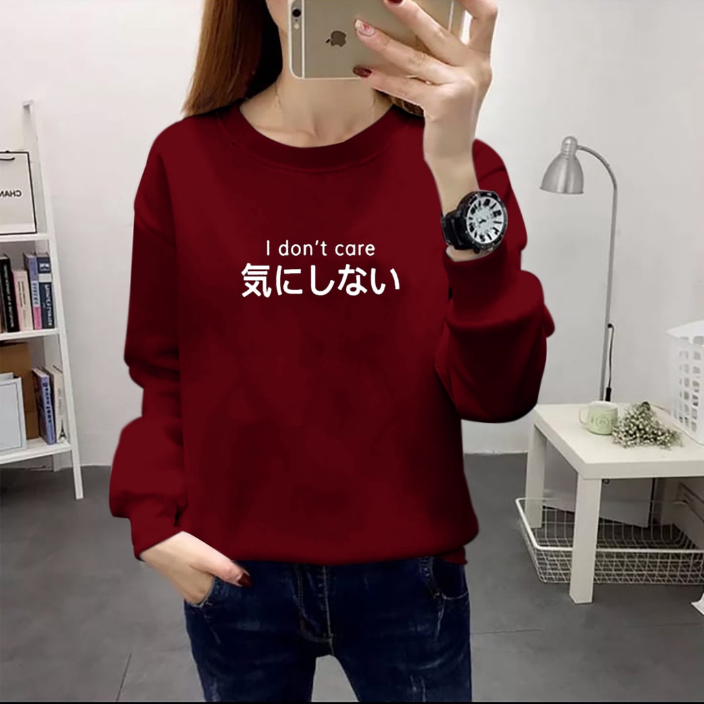 COLLECTION COOLS - ( BISA COD ) BAJU ATASAN I DON'T CARE KIPOT (S,M,L,XL,XXL) LENGAN PANJANG TERBARU-BAJU DISTRO CEWEK LENGAN PANJANG MASA KINI DAN TRENDY TERLARIS