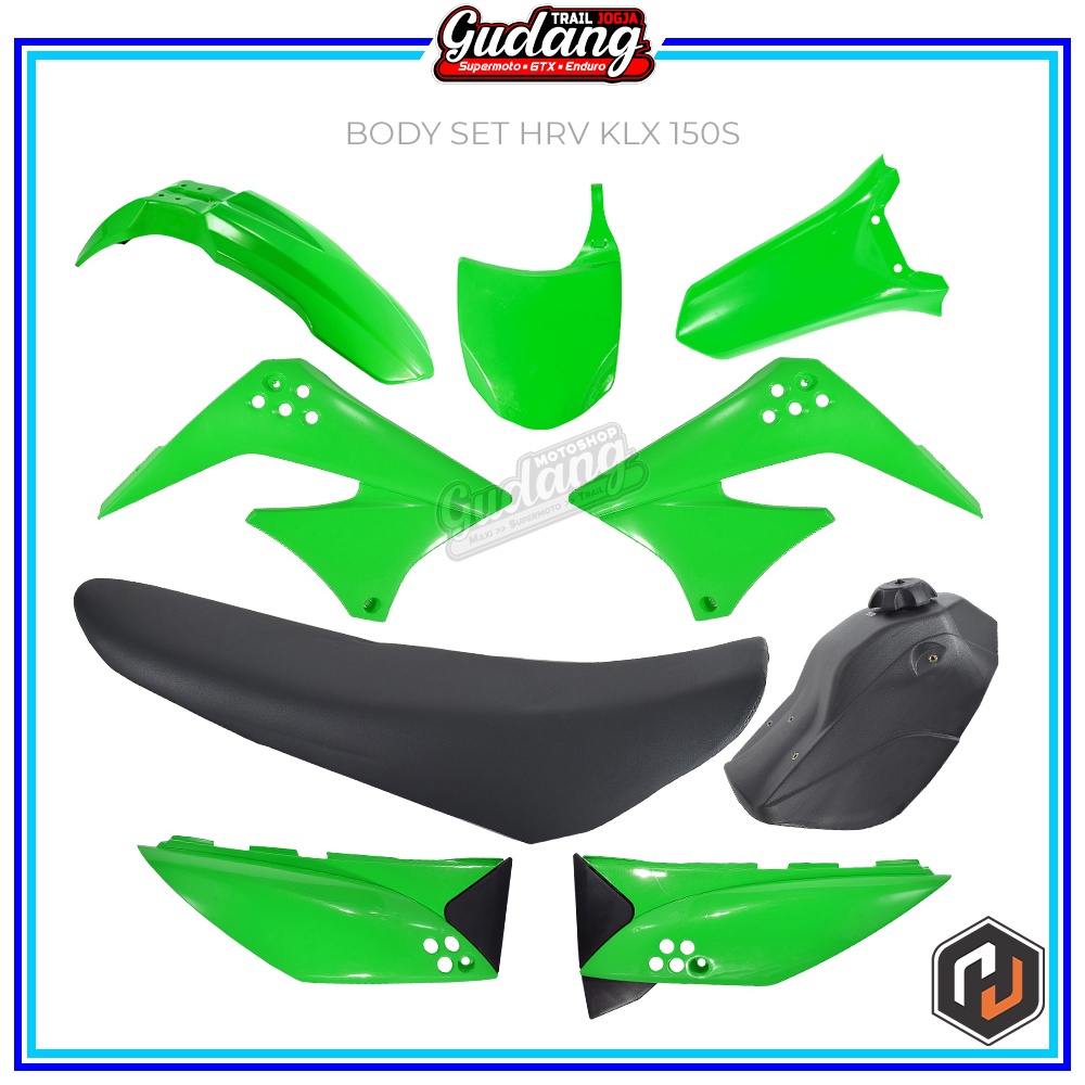 Body Set Trail Cover Set Tangki Plus Jok KLX 150 S HRV Hitam Putih Hijau
