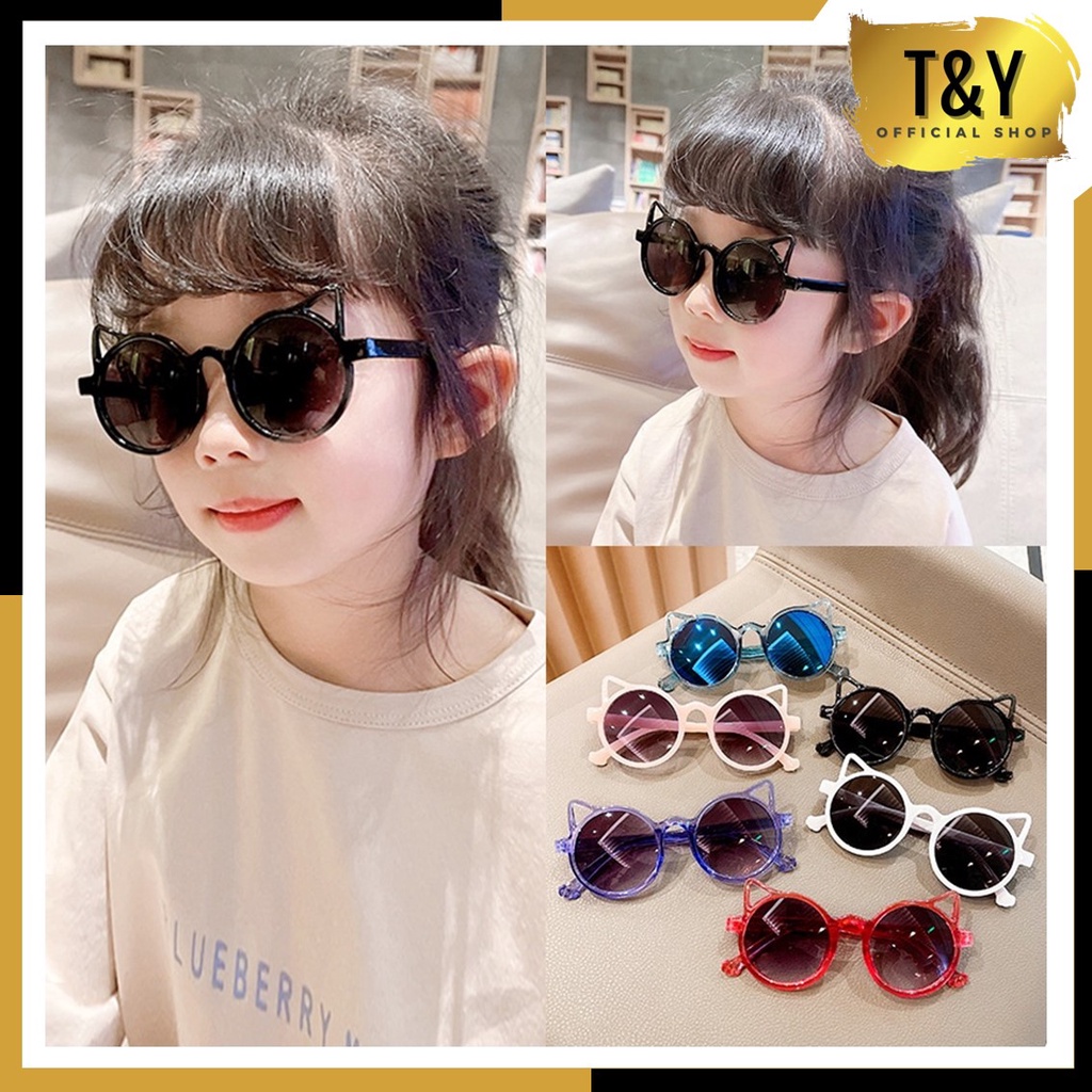 T&amp;Y Kacamata Anak Kucing 6685 Kacamata Hitam Fashion Telinga Kucing Kaca Mata Hitam High Quality Kids Sunglasses Kaca Mata Murah Import