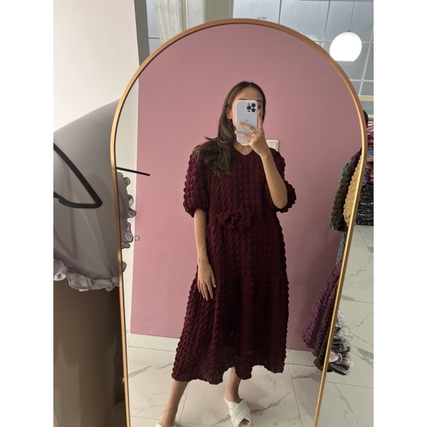 NABO - Alona Boboho Midi Dress ( Dress Casual Lengan Pendek)