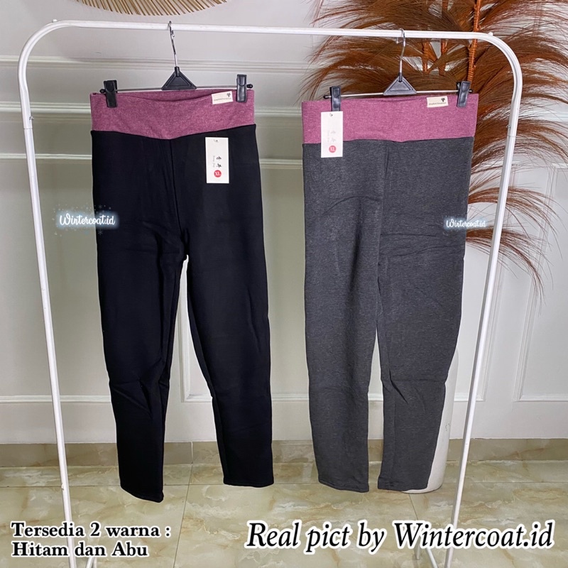 Legging winter celana thermal wanita musim dingin bawahan hangat pant dalaman warm domba import pink