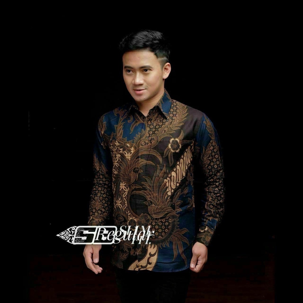 Kemeja Batik Pria Modern Lengan Panjang Casual Modis Slim Fit Trendy Masa Kini OL 162-KMJ-MAHESA-NAVY