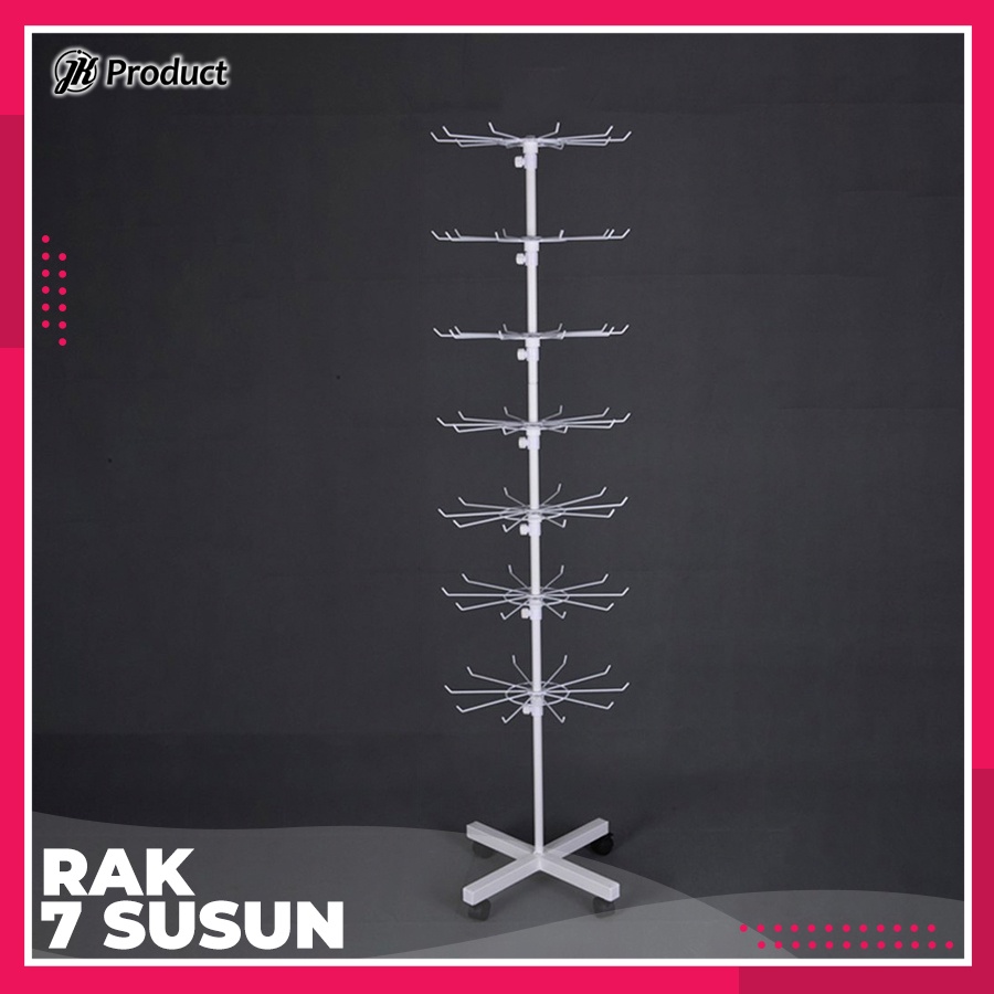 Rak Aksesoris Jualan Putar Besi 7 Susun bentuk Matahari Display Dagangan Toko dengan Roda